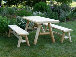 Cedar Log picnic table with separate benches, Cedar Creek Furniture