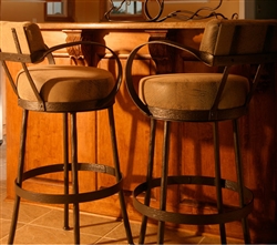 Iron rustic bar stool with back and arms