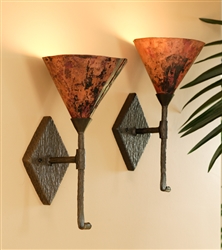 Rustic sconce with single copper shade