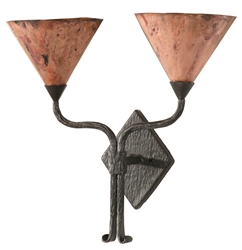 Rustic sconce with double copper shade