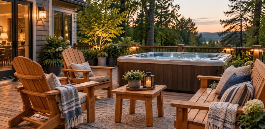 How to Choose and Arrange Outdoor Seating Around a Hot Tub - Cedar Creek Rustic Furniture