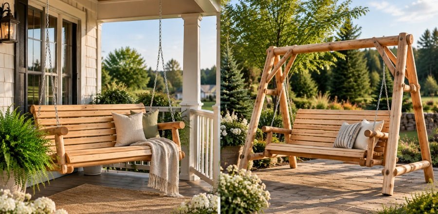 Porch Swing With Stand vs Hanging Porch Swing: Pros, Cons and How to Choose - Cedar Creek Rustic Furniture