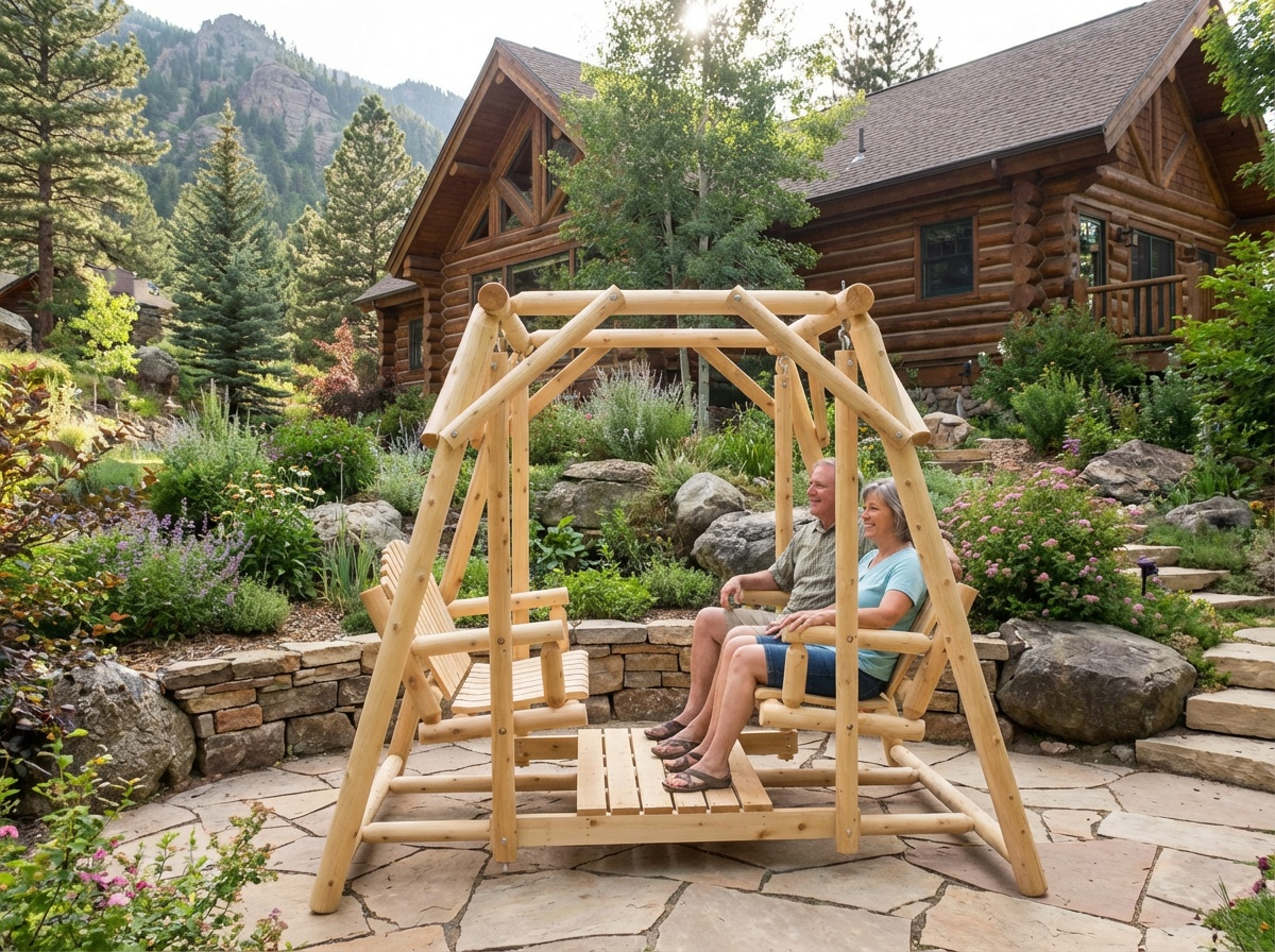 Double Benches Swing for Patio - Cedar Creek Rustic Furniture