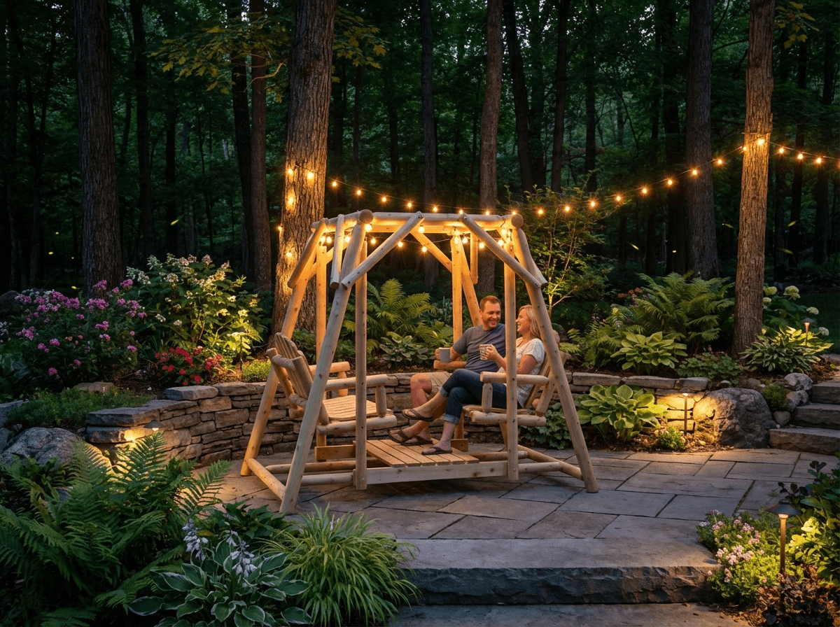 Double Benches Swing for Patio - Cedar Creek Rustic Furniture