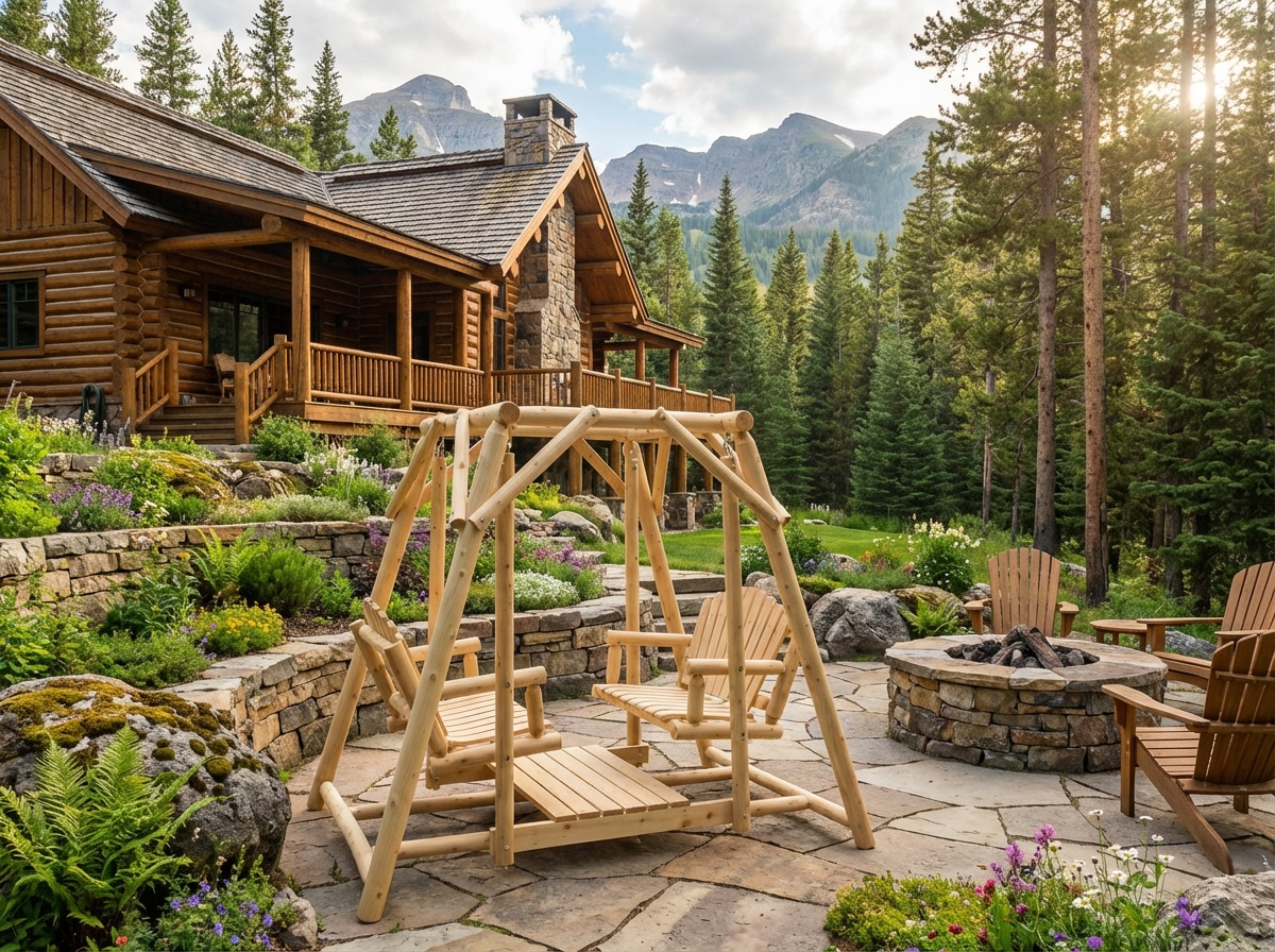 Double Benches Swing for Patio - Cedar Creek Rustic Furniture