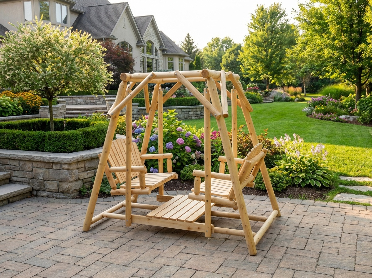 Double Benches Swing for Patio - Cedar Creek Rustic Furniture
