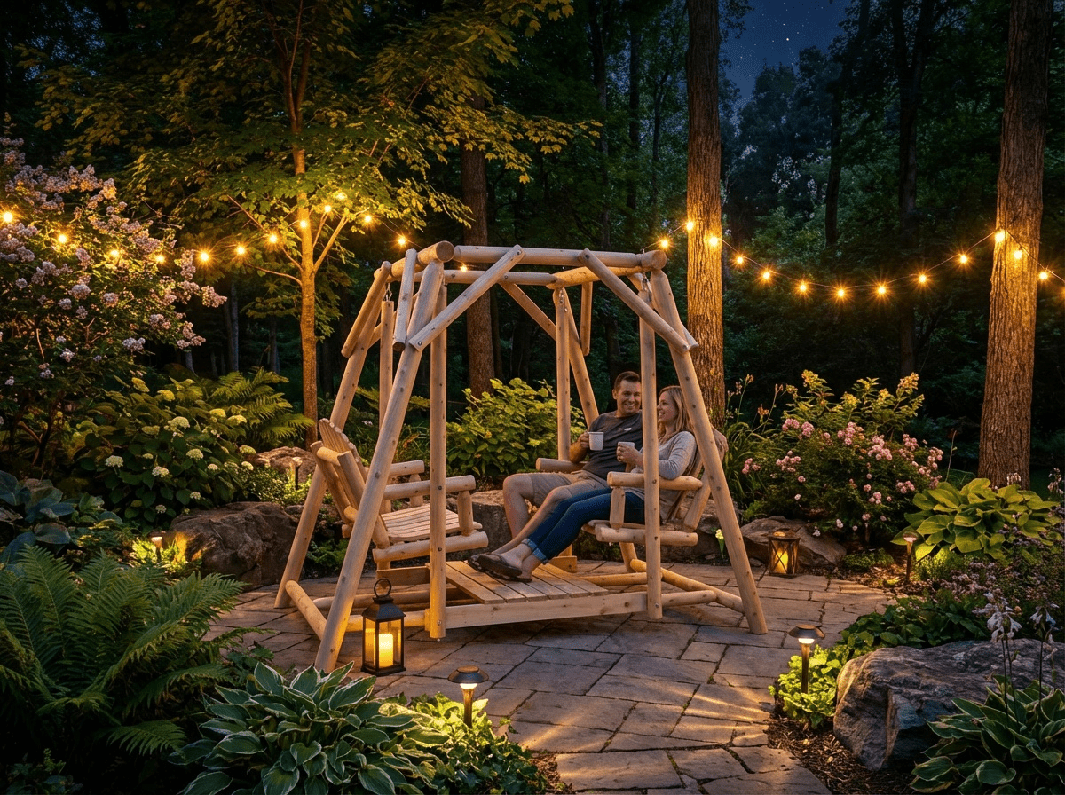 Double Benches Swing for Patio - Cedar Creek Rustic Furniture