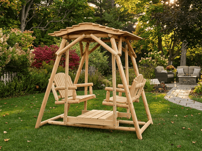 Double Benches Swing for Patio Plus Canopy Kit - Cedar Creek Rustic Furniture
