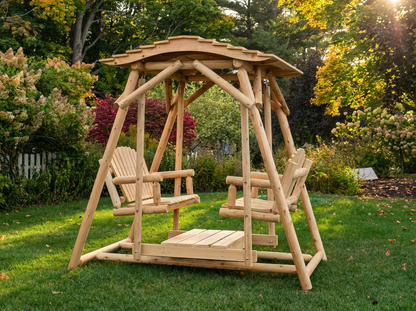 Double Benches Swing for Patio Plus Canopy Kit - Cedar Creek Rustic Furniture