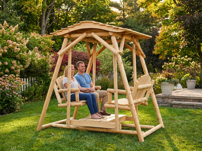 Double Benches Swing for Patio Plus Canopy Kit - Cedar Creek Rustic Furniture