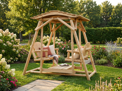 Double Benches Swing for Patio Plus Canopy Kit - Cedar Creek Rustic Furniture