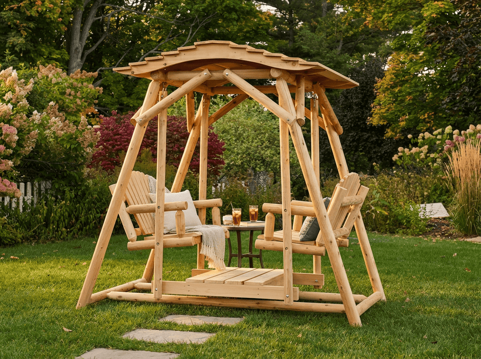 Double Bench Swing | Patio Swinging Benches – Cedar Creek Rustic Furniture