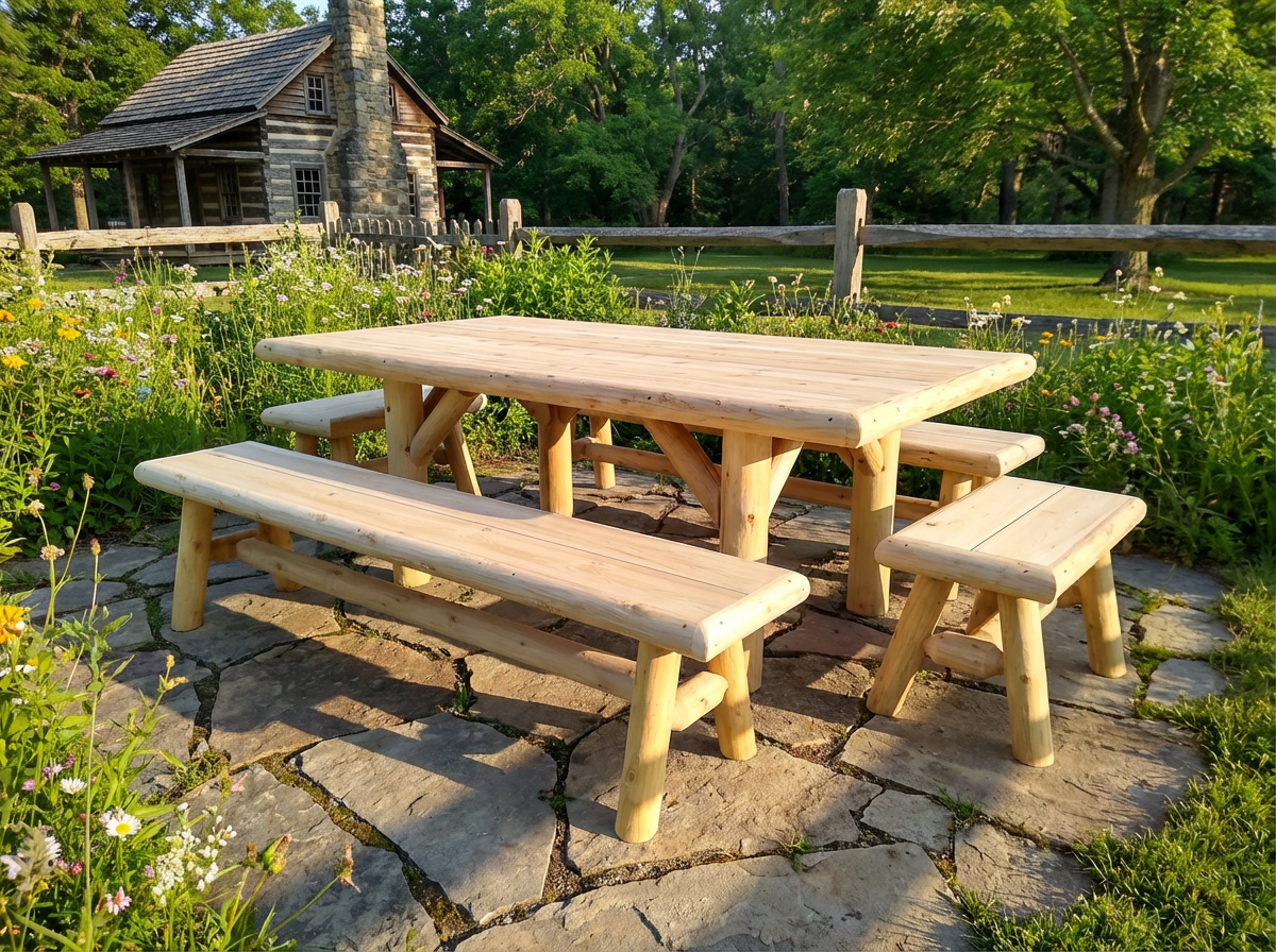 Handmade Rustic Outdoor Picnic Table - Cedar Creek Rustic Furniture