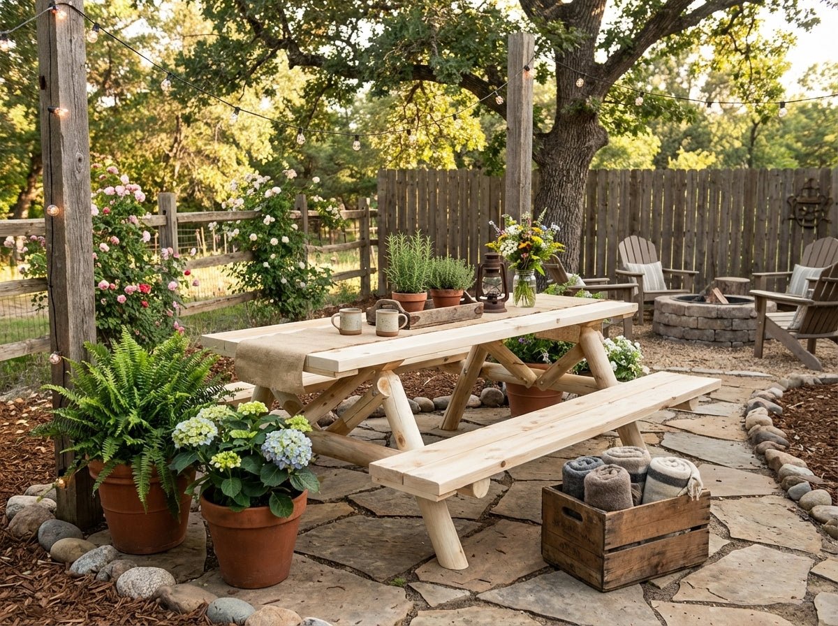 Farmhouse Outdoor Dining Table For Patio – Cedar Creek Rustic