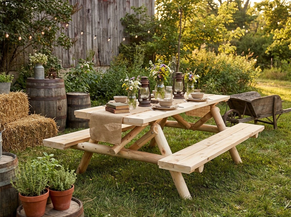 Farmhouse Outdoor Dining Table For Patio – Cedar Creek Rustic