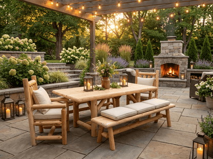 Outdoor Farmhouse Patio Table and Chairs - Cedar Creek Rustic Furniture