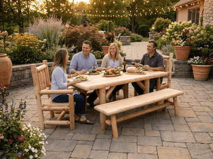 Outdoor Farmhouse Patio Table and Chairs - Cedar Creek Rustic Furniture
