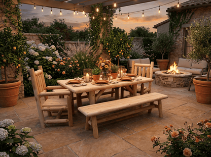 Outdoor Farmhouse Patio Table and Chairs - Cedar Creek Rustic Furniture