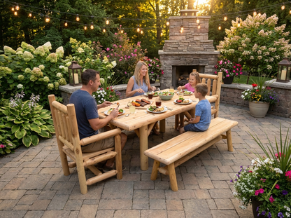 Outdoor Farmhouse Patio Table and Chairs - Cedar Creek Rustic Furniture