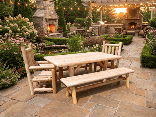 Outdoor Farmhouse Patio Table and Chairs - Cedar Creek Rustic Furniture