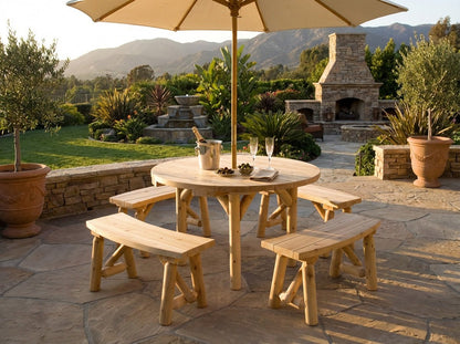 Round Table with Curved Benches - Cedar Creek Rustic Furniture