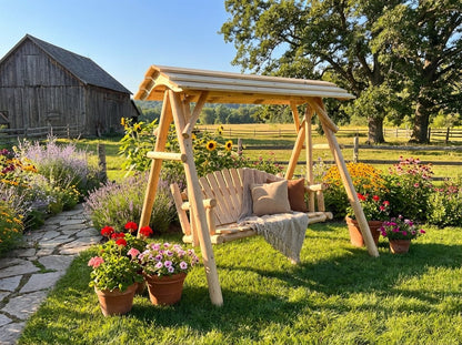 Rustic Log 5' Log Swing with Canopy - Cedar Creek Rustic Furniture