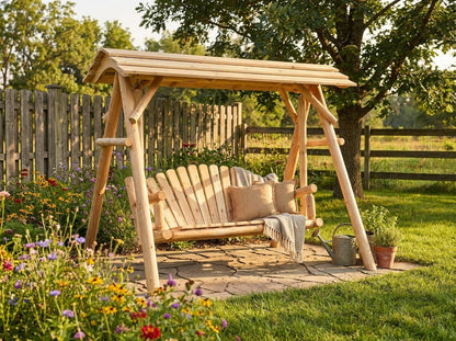 Rustic Log 5' Log Swing with Canopy - Cedar Creek Rustic Furniture