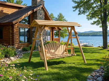 Rustic Log 5' Log Swing with Canopy - Cedar Creek Rustic Furniture
