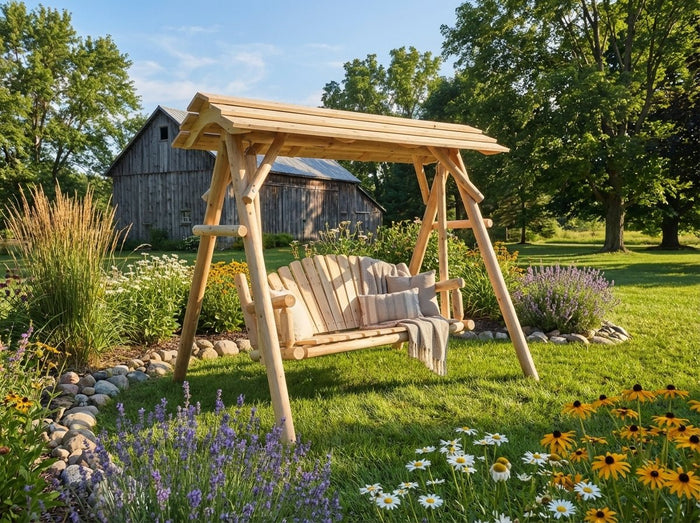 Rustic Log 5' Log Swing with Canopy - Cedar Creek Rustic Furniture