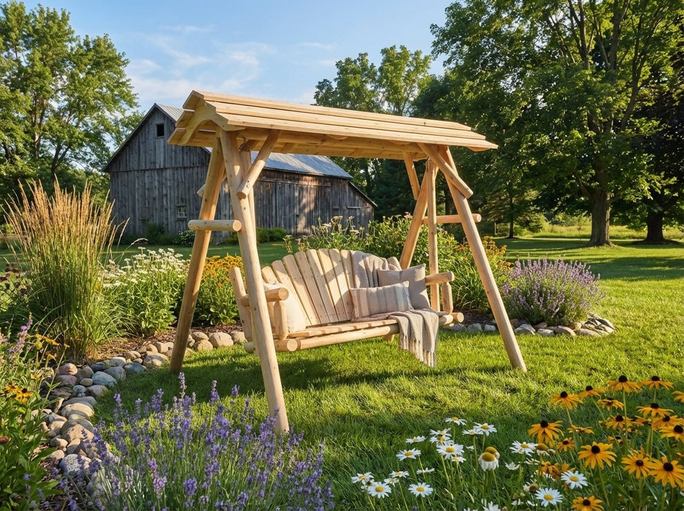 Log Swing Set | Rustic Outdoor Log Swings – Cedar Creek Rustic Furniture