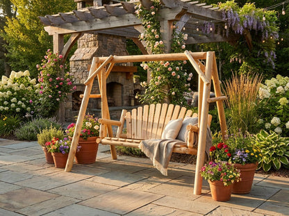 Rustic Log Swing Set - Cedar Creek Rustic Furniture