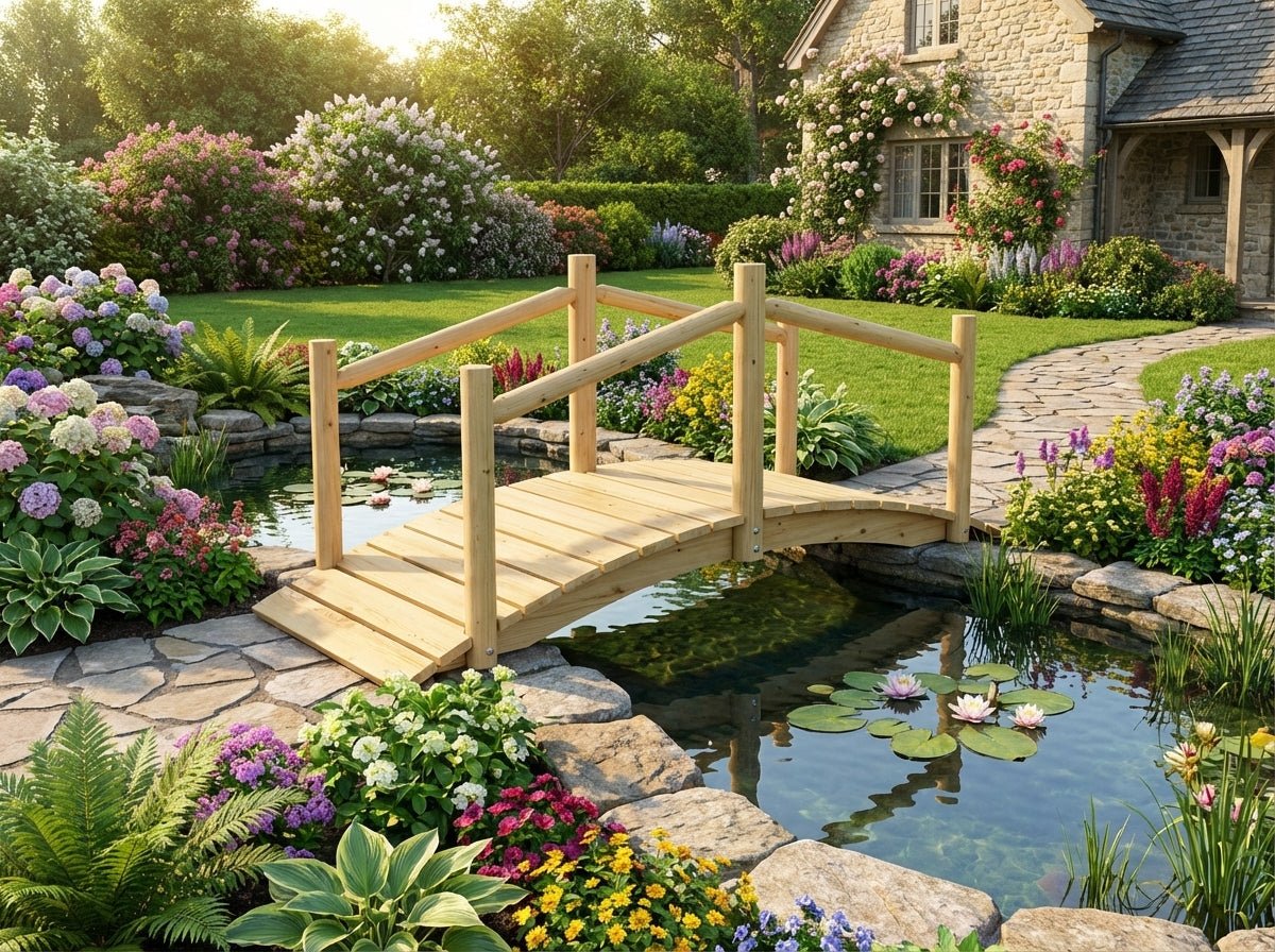 Rustic Wooden Garden Bridge - Cedar Creek Rustic Furniture
