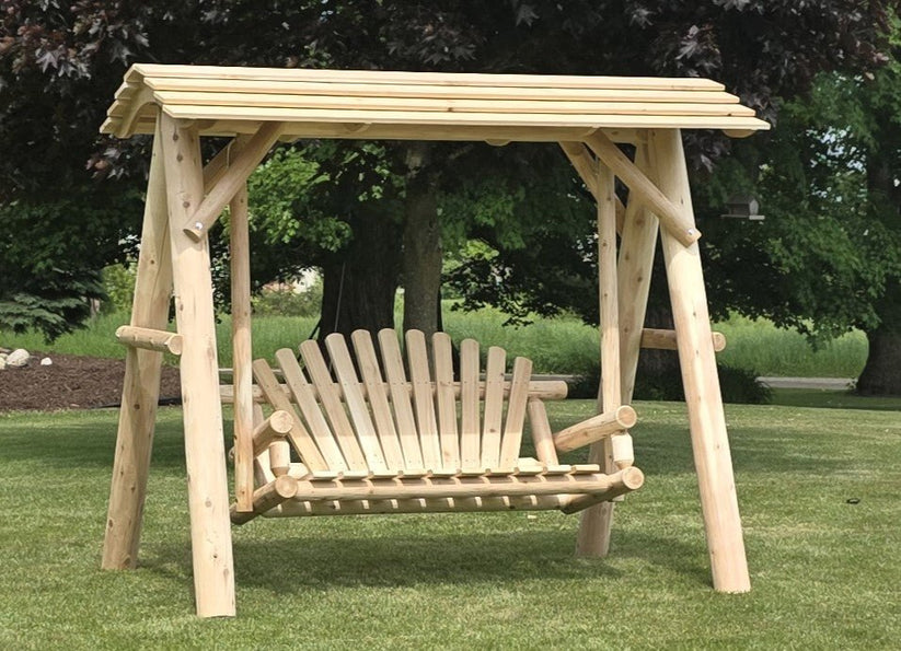 Wooden Porch Swing with Canopy – Cedar Creek Rustic Furniture