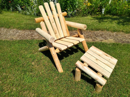 Footrest outdoor paired with a log chair, ideal for patio and garden seating.