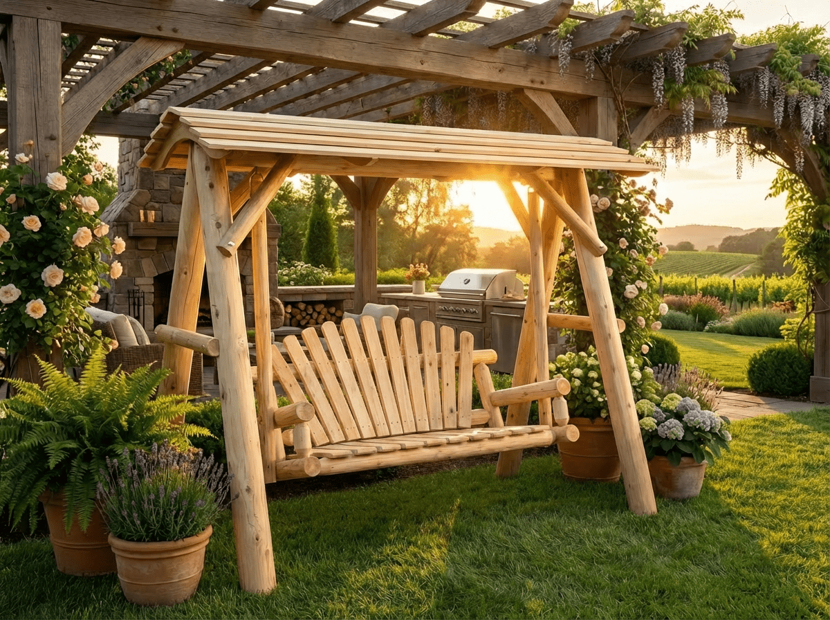 Wooden Porch Swing with Canopy - Cedar Creek Rustic Furniture