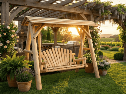 Wooden Porch Swing with Canopy - Cedar Creek Rustic Furniture