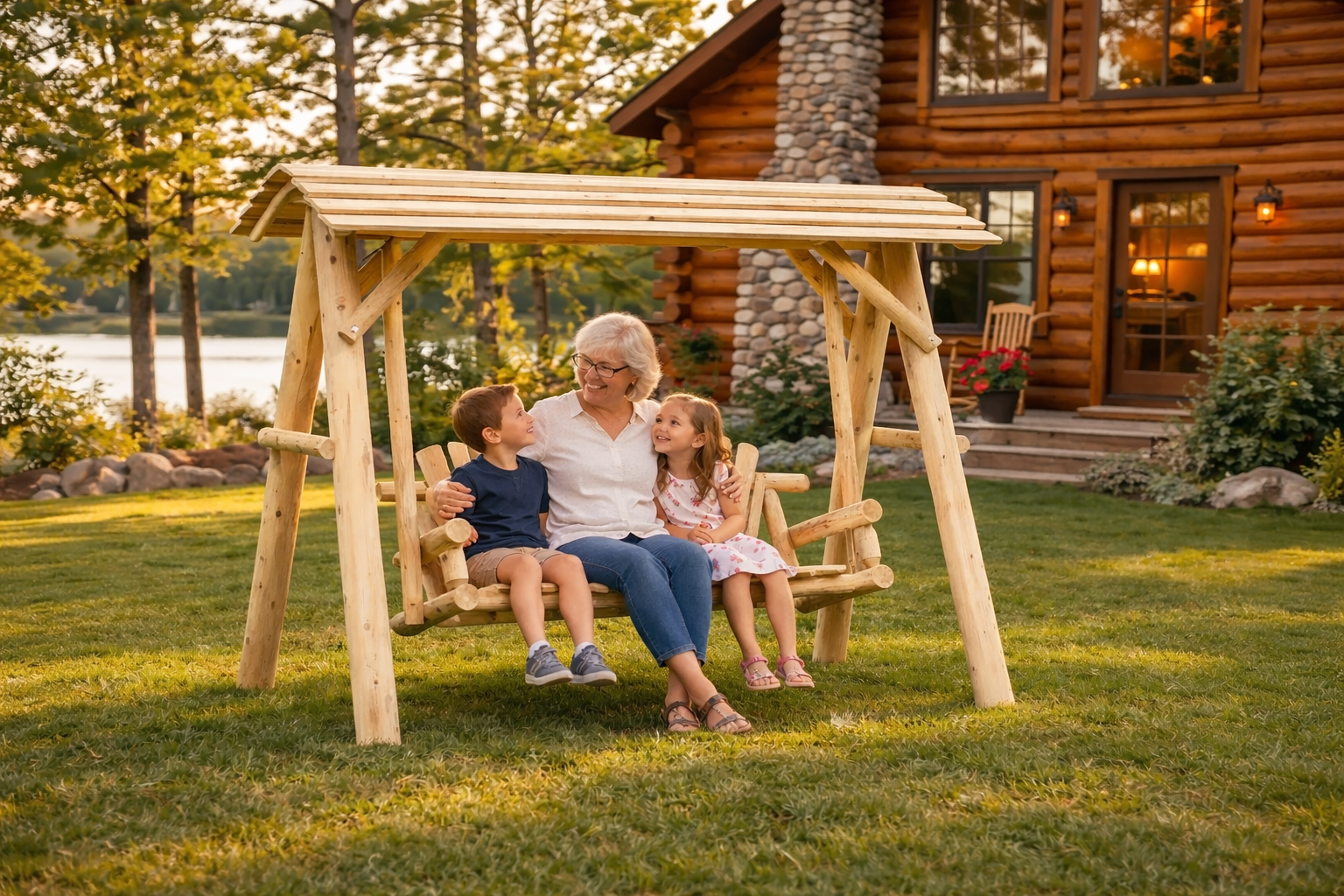 Wooden Porch Swing with Canopy - Cedar Creek Rustic Furniture
