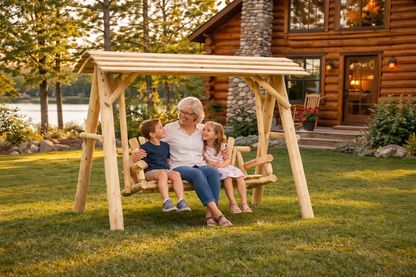 Wooden Porch Swing with Canopy - Cedar Creek Rustic Furniture