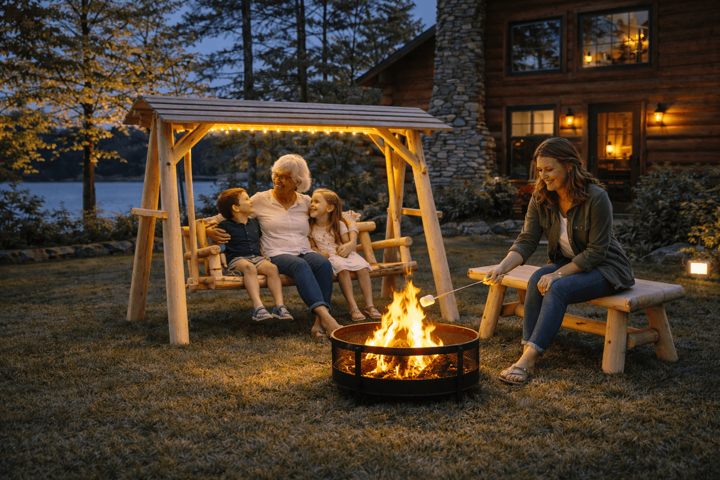 Wooden Porch Swing with Canopy - Cedar Creek Rustic Furniture