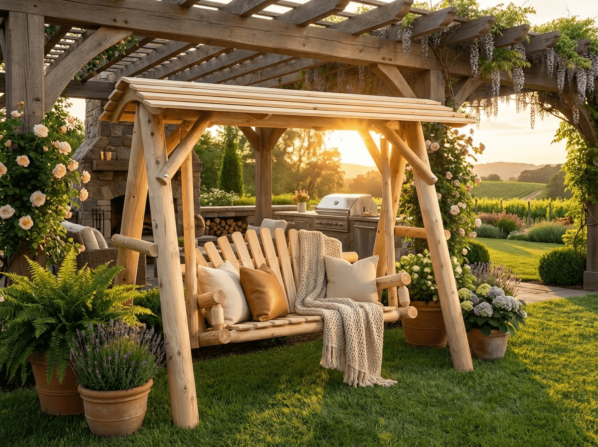 Wooden Porch Swing with Canopy - Cedar Creek Rustic Furniture
