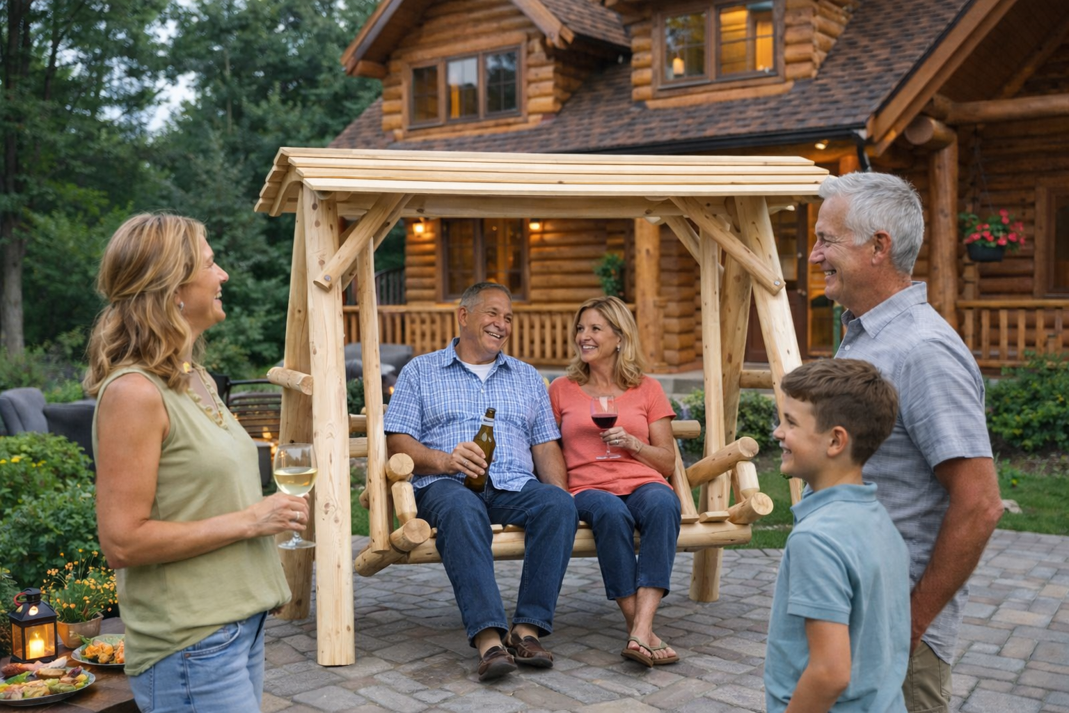 Wooden Porch Swing with Canopy - Cedar Creek Rustic Furniture