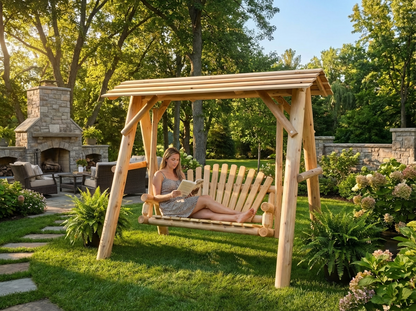 Wooden Porch Swing with Canopy - Cedar Creek Rustic Furniture
