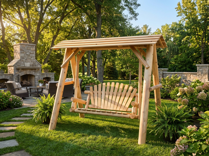 Wooden Porch Swing with Canopy - Cedar Creek Rustic Furniture