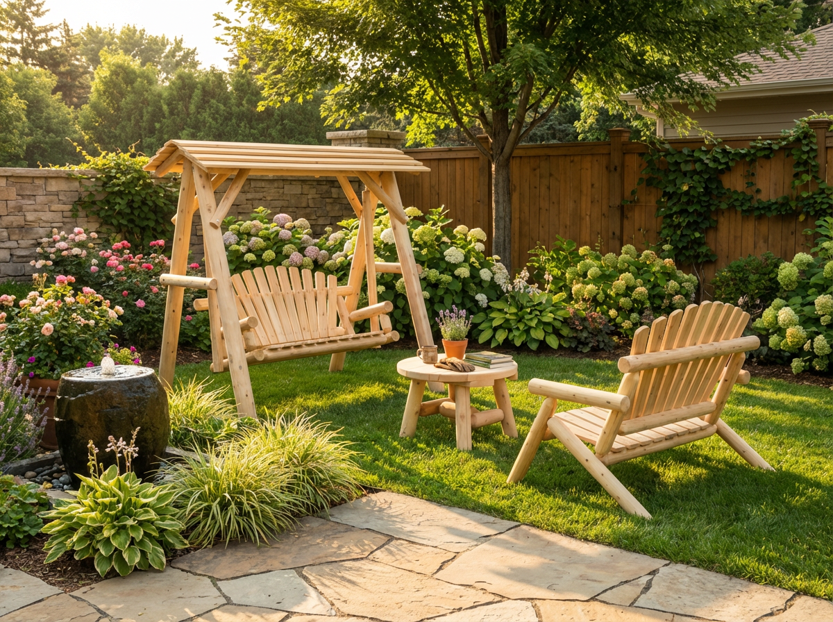 Wooden Porch Swing with Canopy - Cedar Creek Rustic Furniture