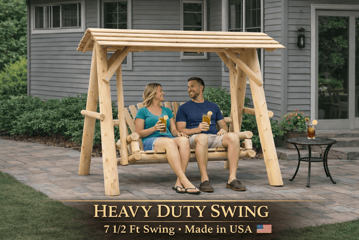 Wooden Porch Swing with Canopy - Cedar Creek Rustic Furniture