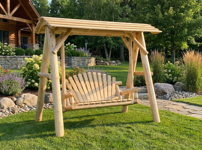 Wooden Porch Swing with Canopy - Cedar Creek Rustic Furniture