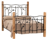 Rustic iron and wood bed, comes complete with rails, foot board, headboard.