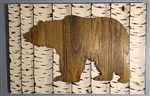 Hand painted Bear cutout over  Birch Trees. Each item is unique and you get the exact one in the picture shown.