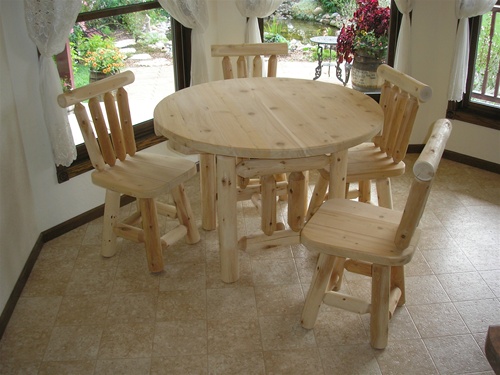 Rustic Log Dining Table White Cedar, Cedar Dining Table And Chairs